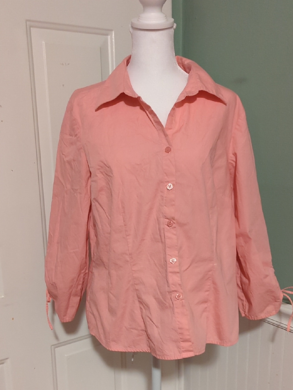 Style & Co. Pink Button-Down Collared Shirt Size 14 3/4 Sleeves W/Cinch Ties